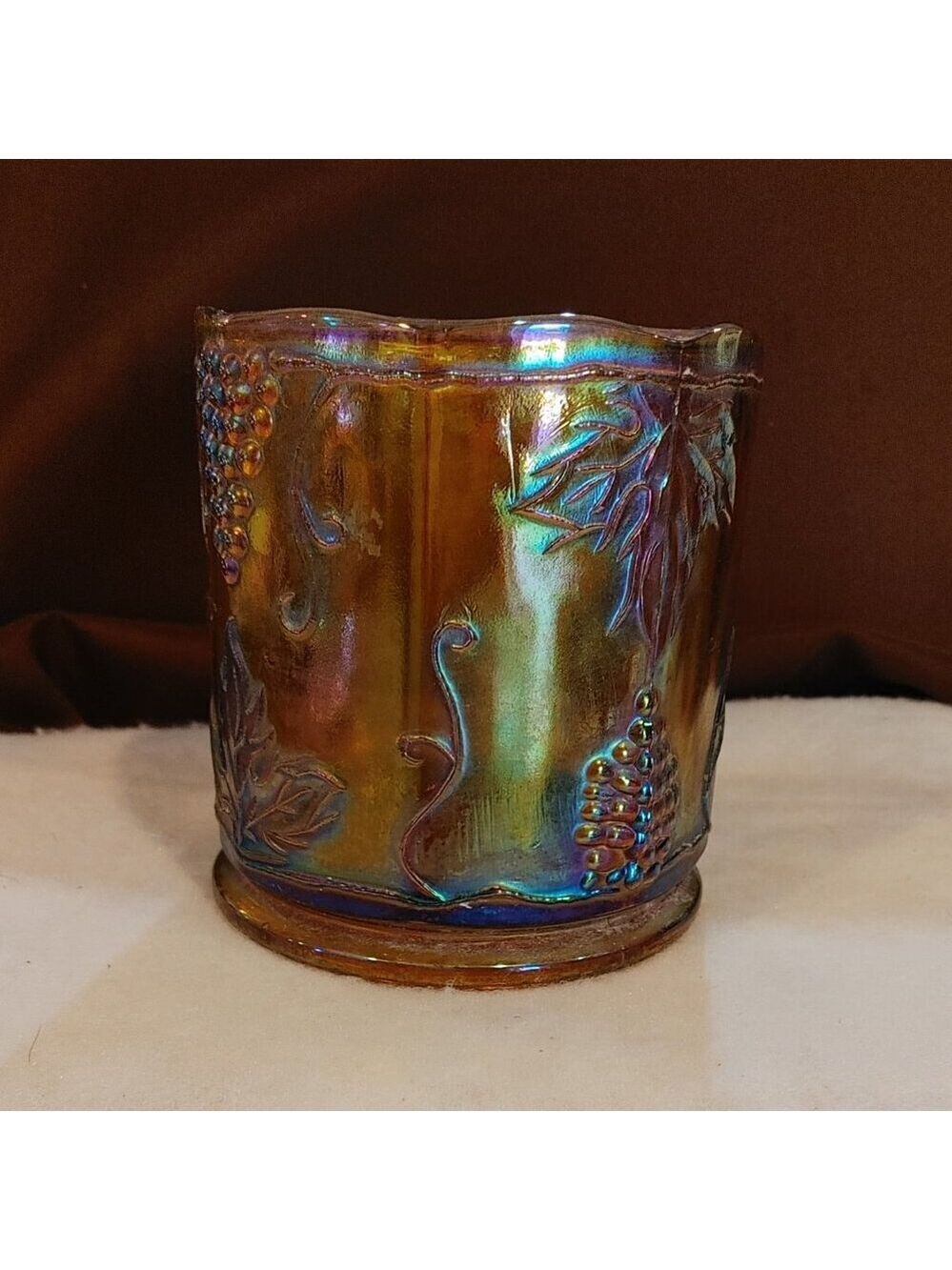 Vintage Indiana Gold Carnival Glass Harvest Grape Canister Jar,